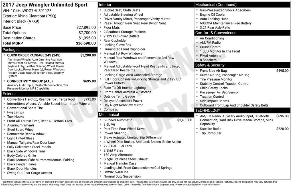 2017 Jeep Wrangler Unlimited Sport