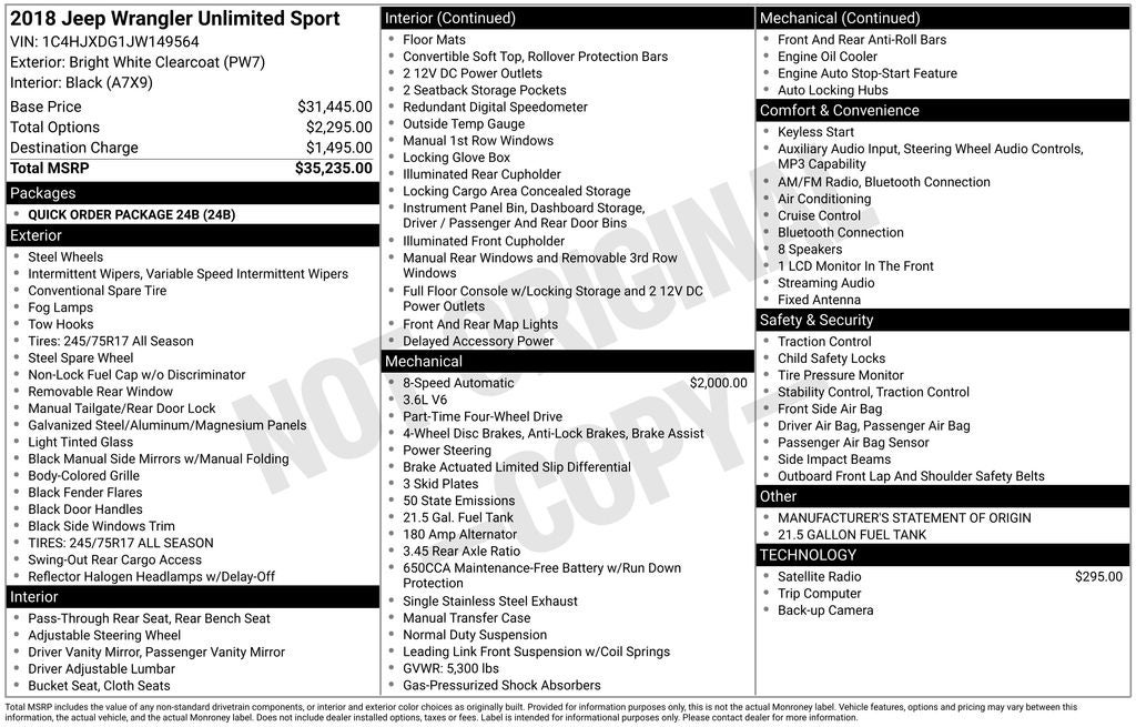2018 Jeep Wrangler Unlimited Sport