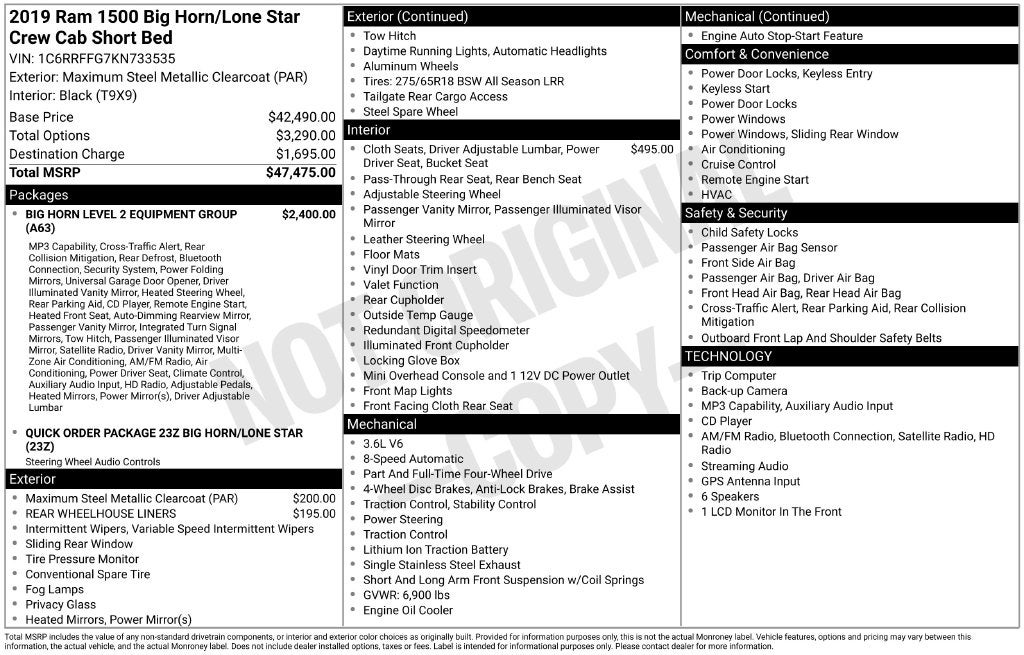 2019 RAM 1500 Big Horn/Lone Star