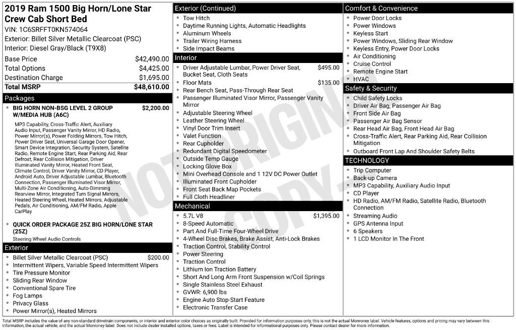 2019 RAM 1500 Big Horn/Lone Star