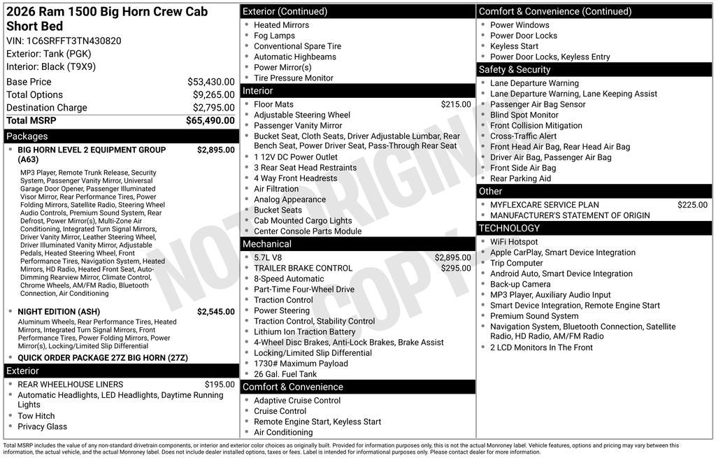 2026 RAM 1500 Big Horn/Lone Star