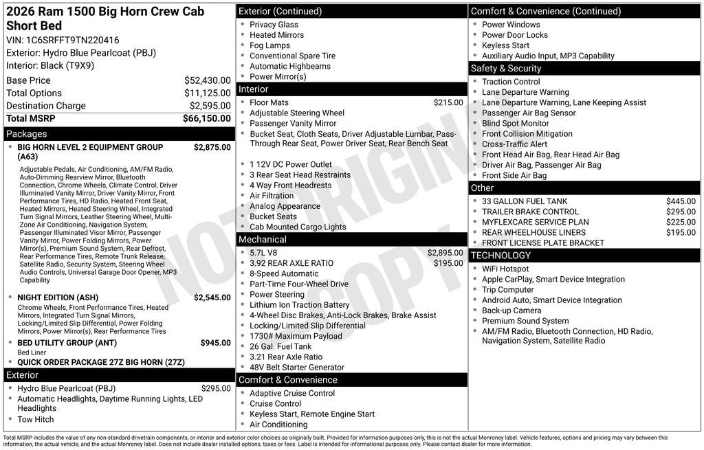 2026 RAM 1500 Big Horn/Lone Star