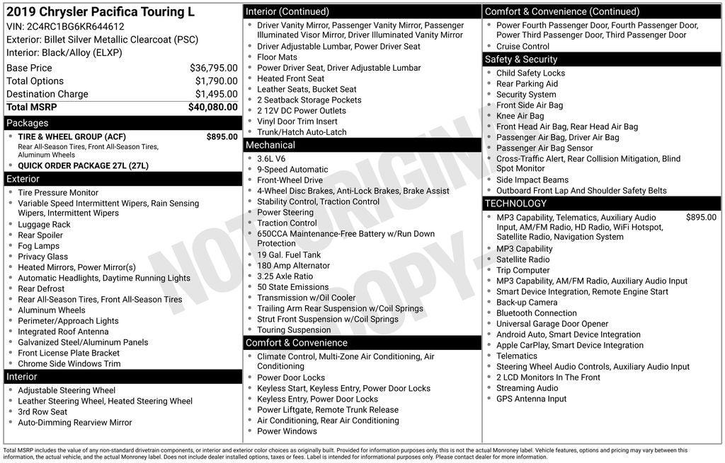 2019 Chrysler Pacifica Touring L